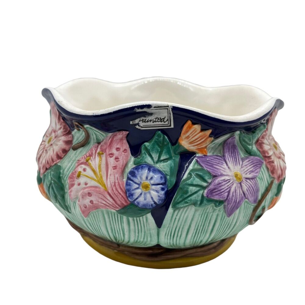 Planter Bowl Dish Fitz and Floyd Hand Painted Floral 4.5” X 6.5” Multicolor 1994